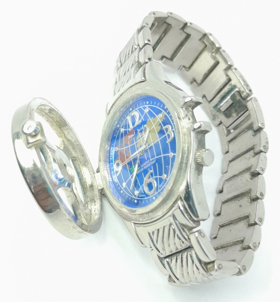 Men Steampunk Paul Jardin Watch Silver Flip Cover Bracelet Band Blye World Face