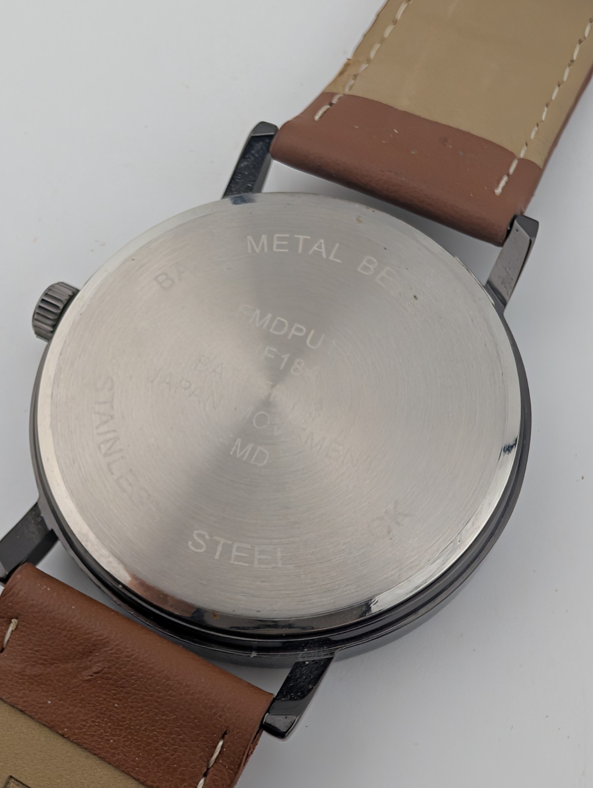 George Watch Men 45mm Black Case Brown Vegan Leather Band- New Battery