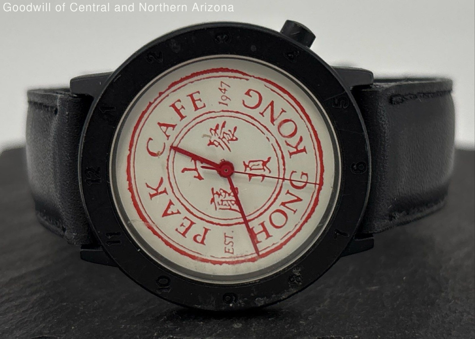 Peak Cafe Hong Kong Black Leather Souvenir Unisex Watch