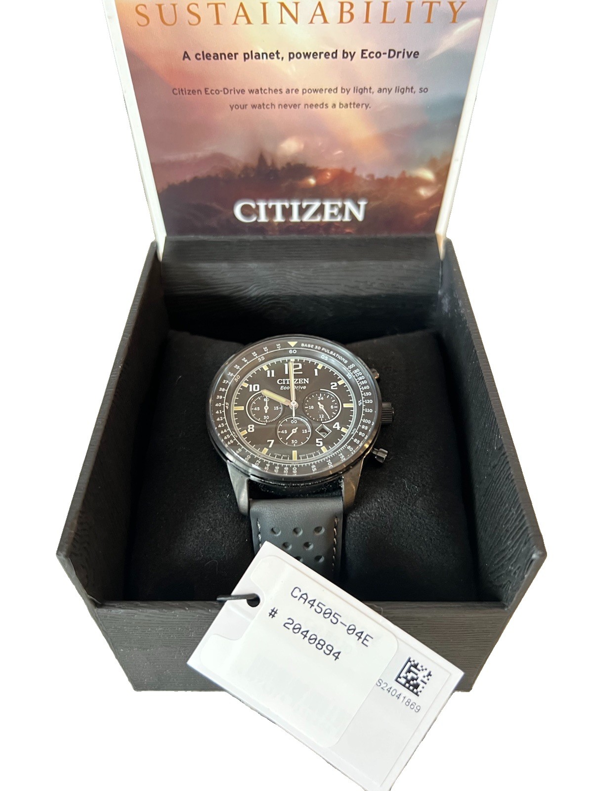 Citizen Eco-Drive Sport Casual Black Gray Mens 44mm Chronograph Watch CA4505-04E
