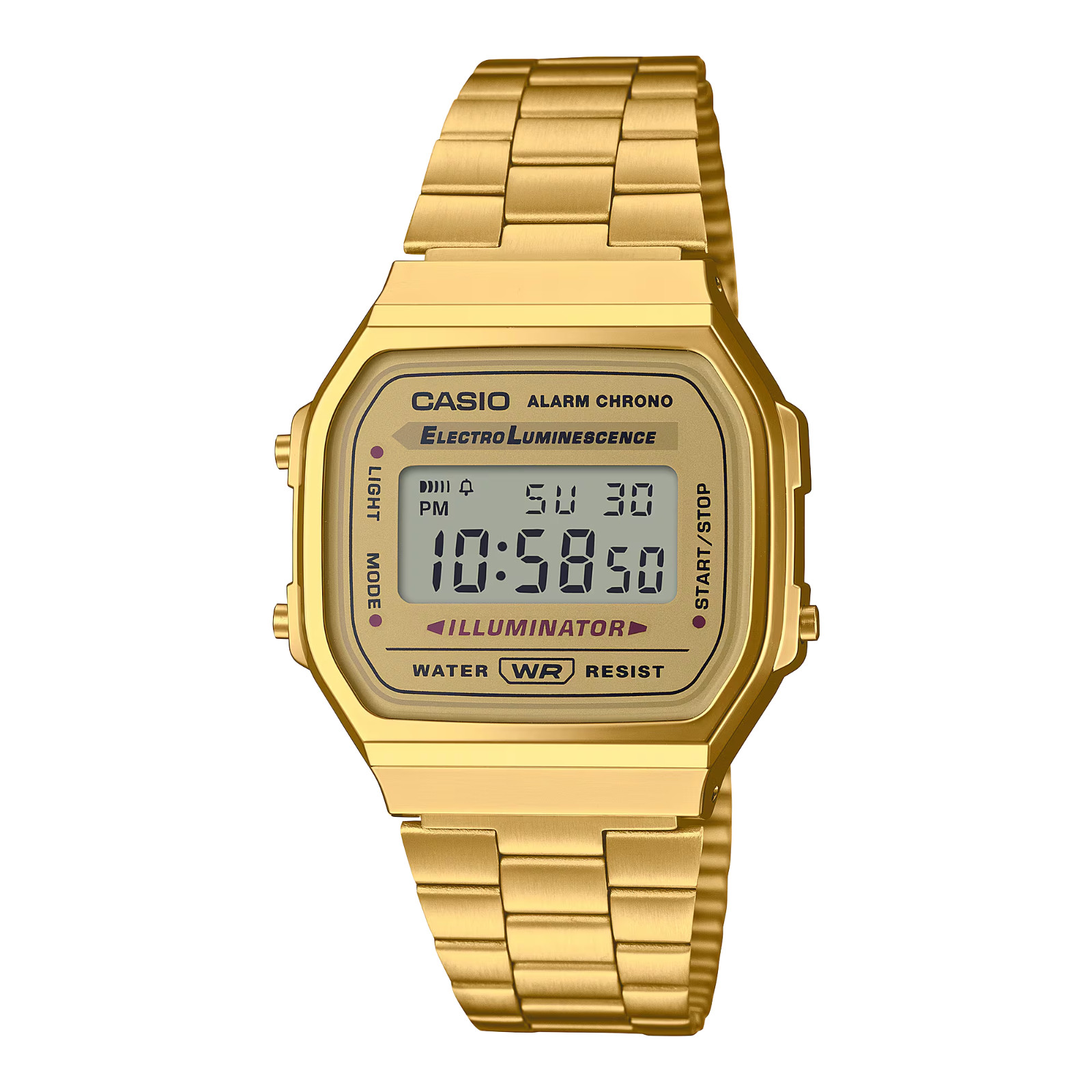 Casio A168WG-9WDF DISPLAY Unisex Watch Vintage Retro Gold Stainless Steel Band