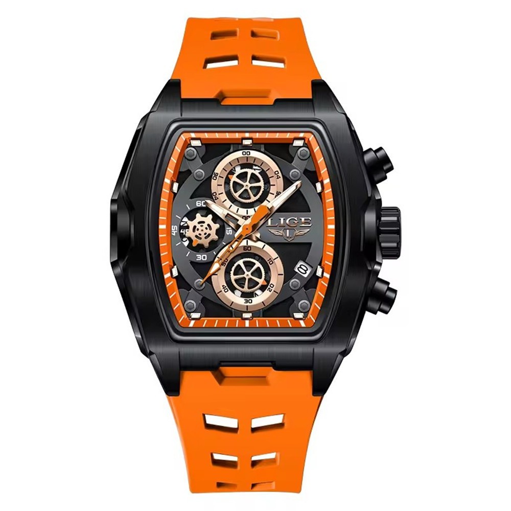 LIGE Men Silicone Watch Rectangle Sport Wristwatch Chronograph Date Male Watches