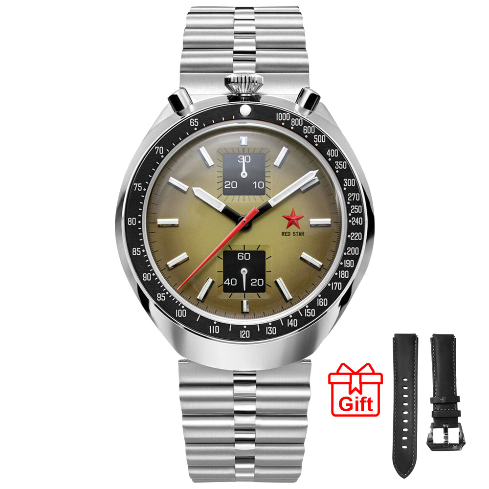 RED STAR Bull Head SEAGULL ST1901 Chronograph Watch 42mm 50M 316L C3 Swan Neck