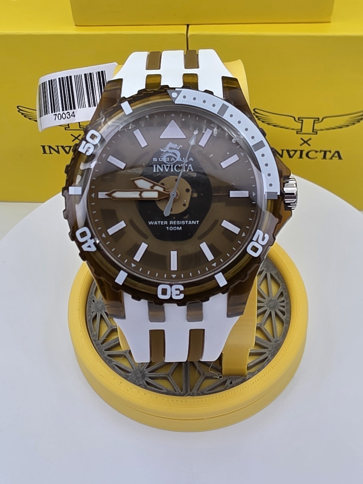 NIB Invicta Subaqua 44mm Men’s Quartz Watch – Translucent Amber & White
