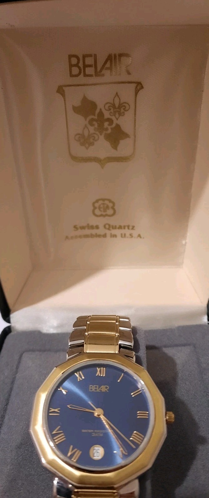 Rare American BELAIR Quartz Two-Tone Date blue dial Men’s Watch swiss ETA movemt