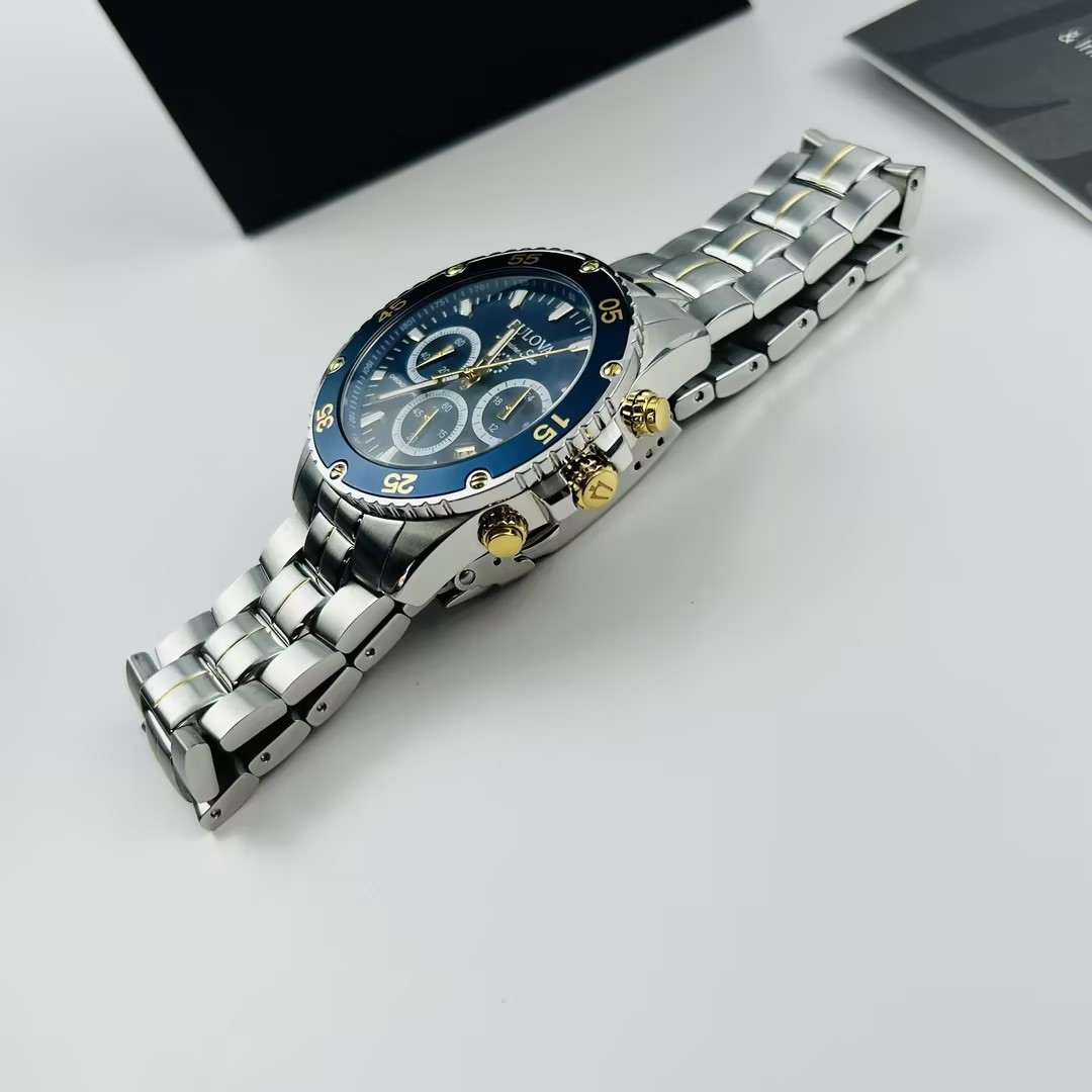 Bulova Marine Star 98B400 Men’s Blue Dial Stainless Chronograph Quartz Watch New
