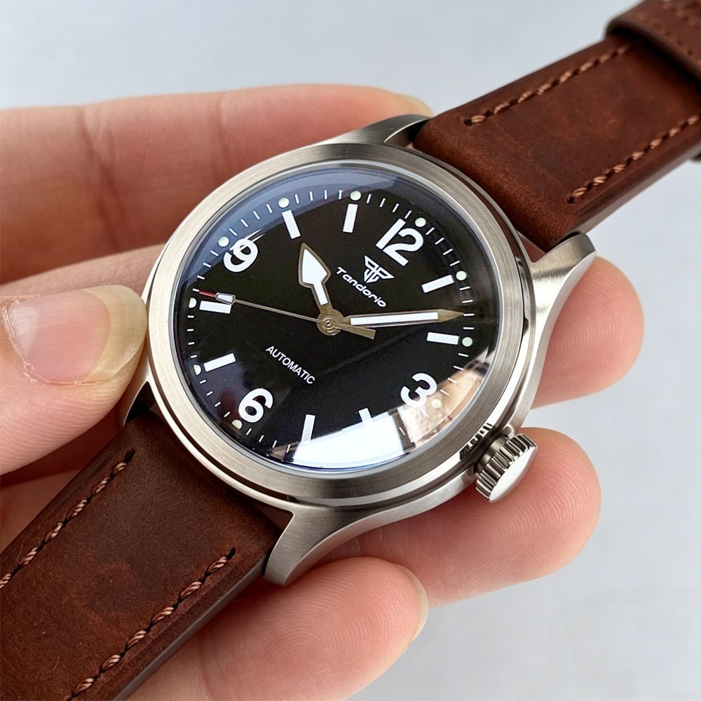 Tandorio Retro 38mm Field Watch for Men Sapphire Glass NH35/Asia2824 Clear Back