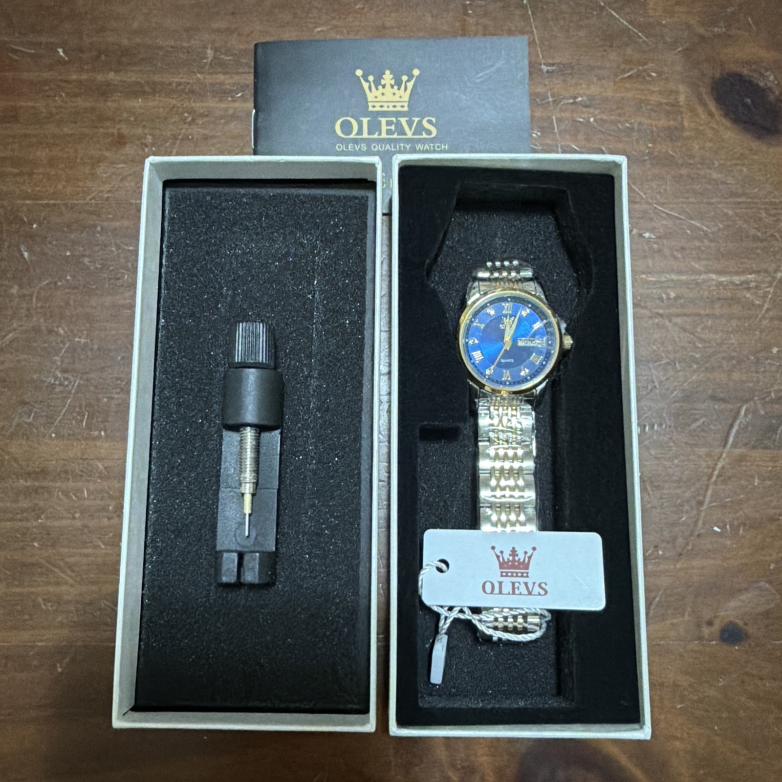 OLEVS Women’s Blue Roman Numeral Dial Two Tone Stainless Steel Quartz Watch