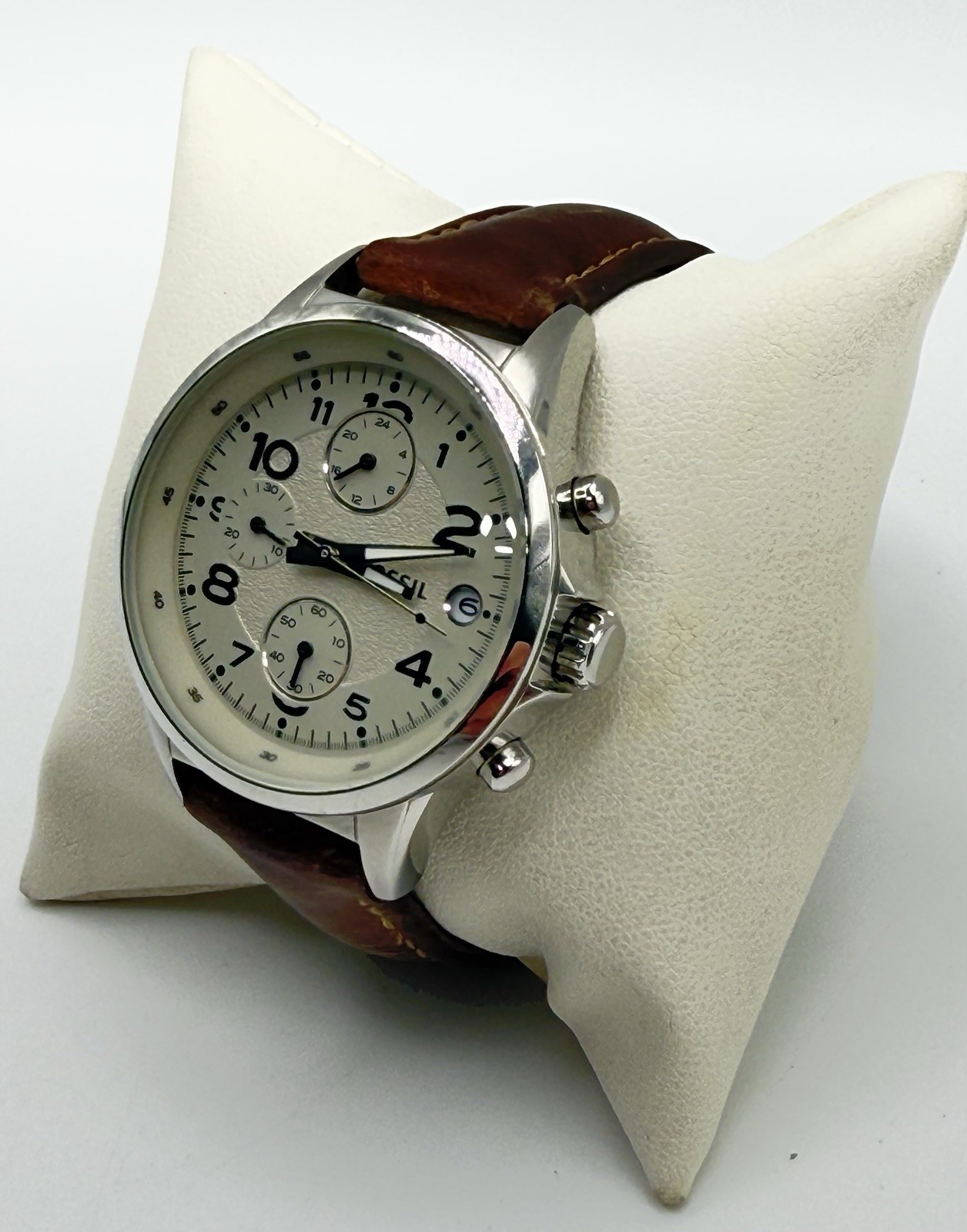 Fossil CH2714 Chronograph Watch With Brown Leather Strap & Box And Papers