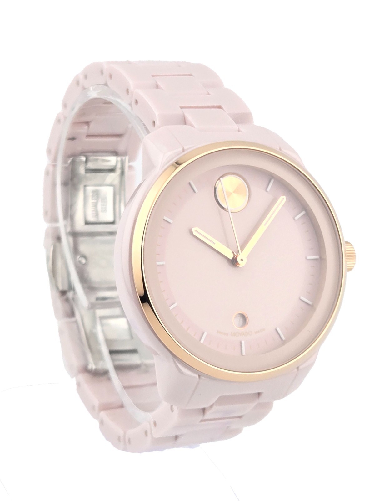Movado Bold Verso Women’s Blush Dial Ceramic Swiss Watch – 3600935