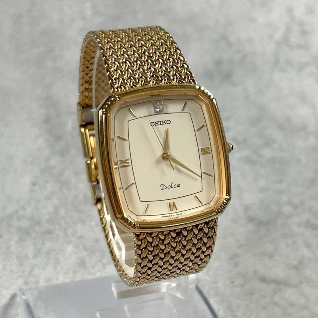 SEIKO Dolce 1P Diamond Quartz Watch Gold 5E31-5A90 New Battery Working