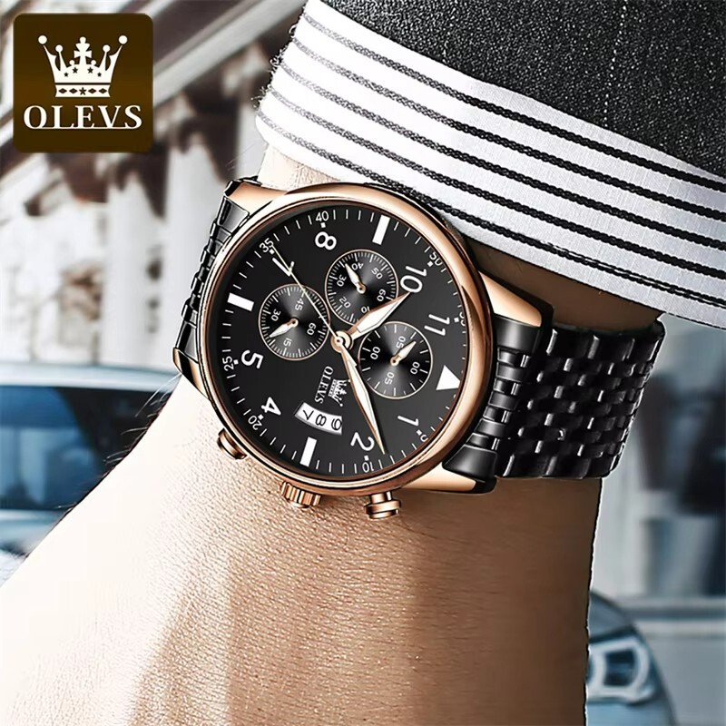 Waterproof Luminous OLEVS Men’s Watch Luxury Sports Chronograph Stainless Strap
