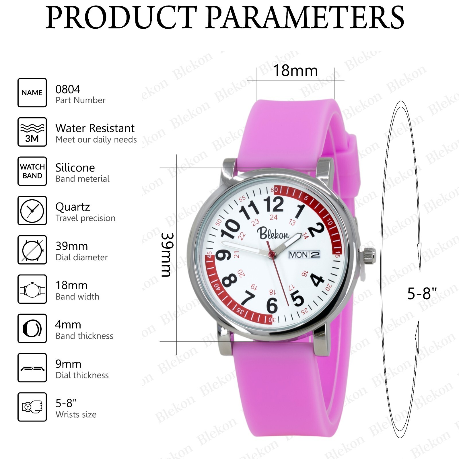 Blekon Original Nurse Watch – Red Fifteen Minute Pulsometer, Silicone Band Watch