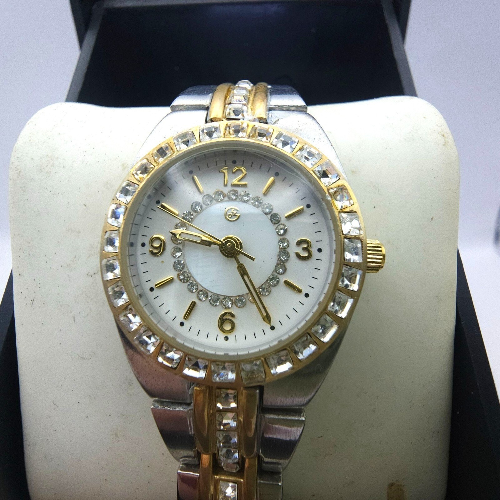 George Ladies Watch Two Tone Gold Silver Rhinestone Crystal Accent New With Box