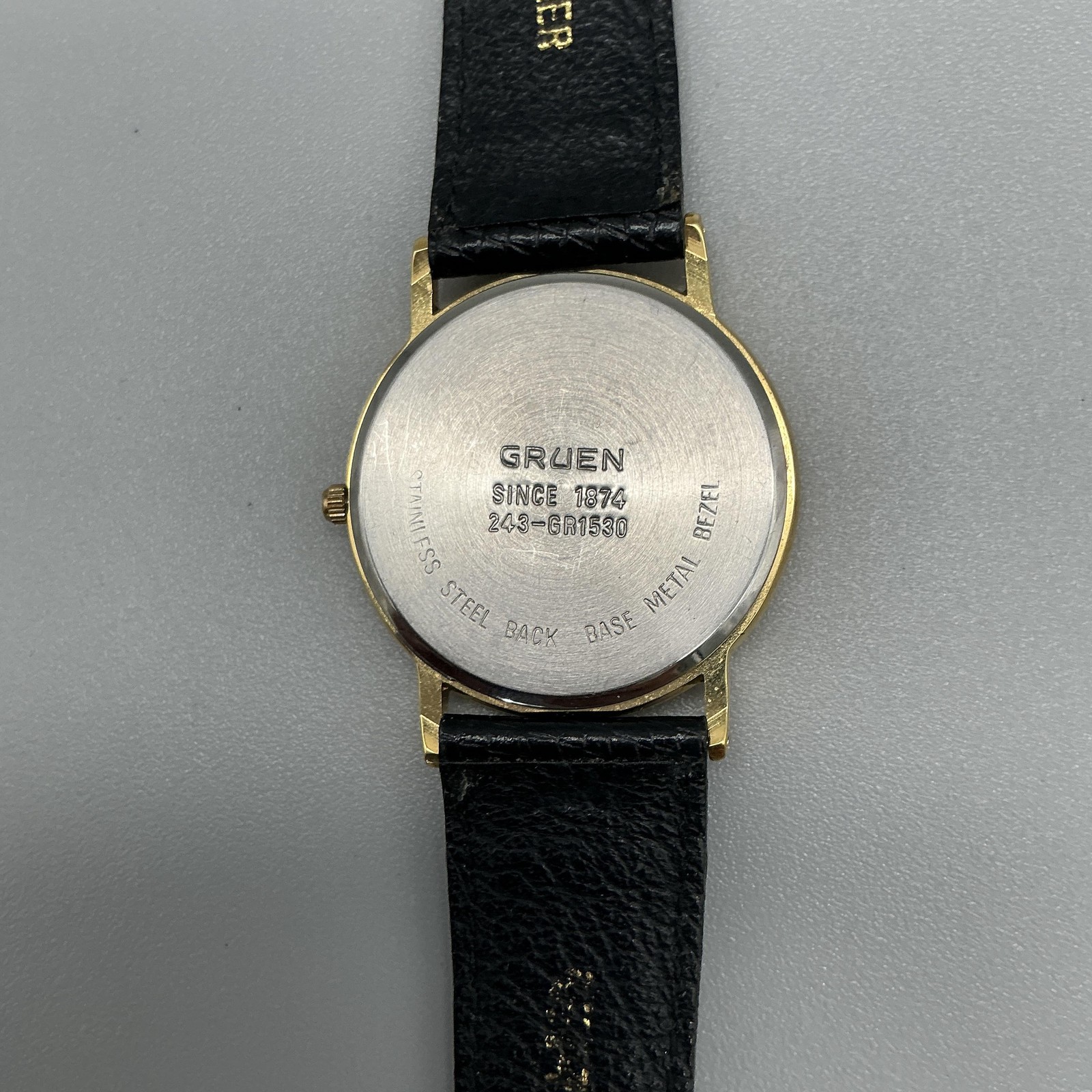Gruen Mens Watch 32mm White Roman Dial Black Leather 243-GR1530 New Battery