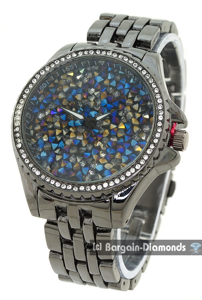 Ladies Black Clubbing Party Blue-Red-Gold-Purple CZ Dial Watch 7.5″ Bracelet