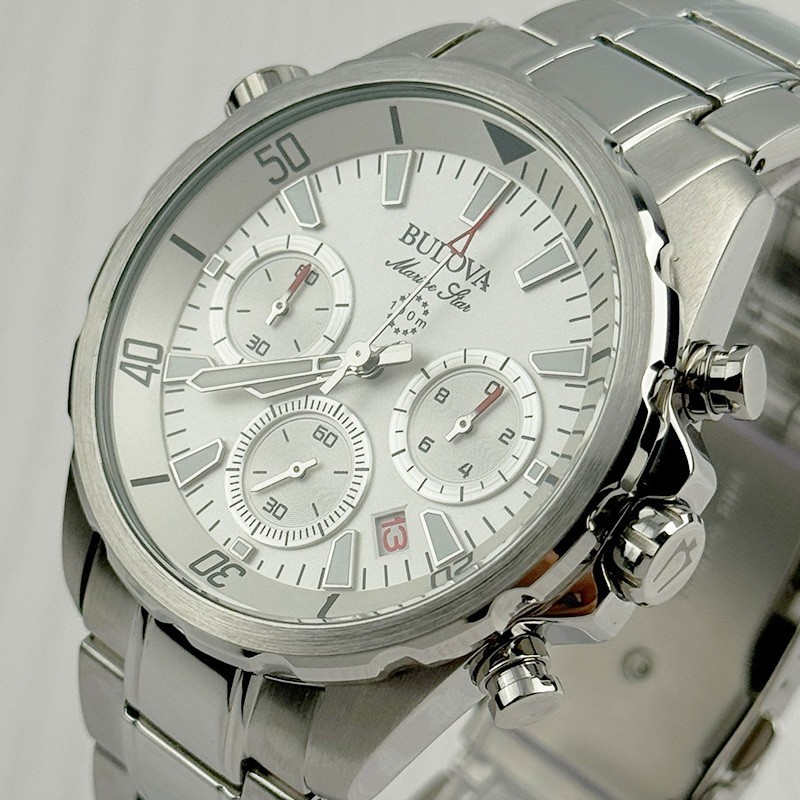 Bulova Marine Star 96B255 White Dial Chronograph Men’s Quartz Watch 43mm
