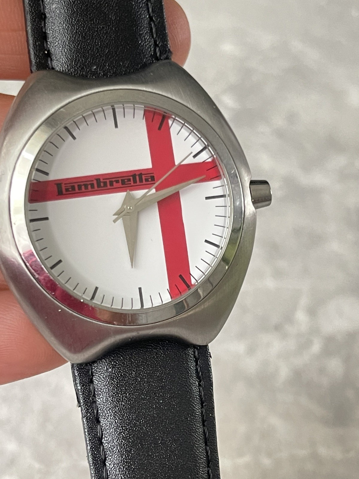 Lambretta Steel Watch Black & Red 5atm Black Leather Strap Milio Series 130