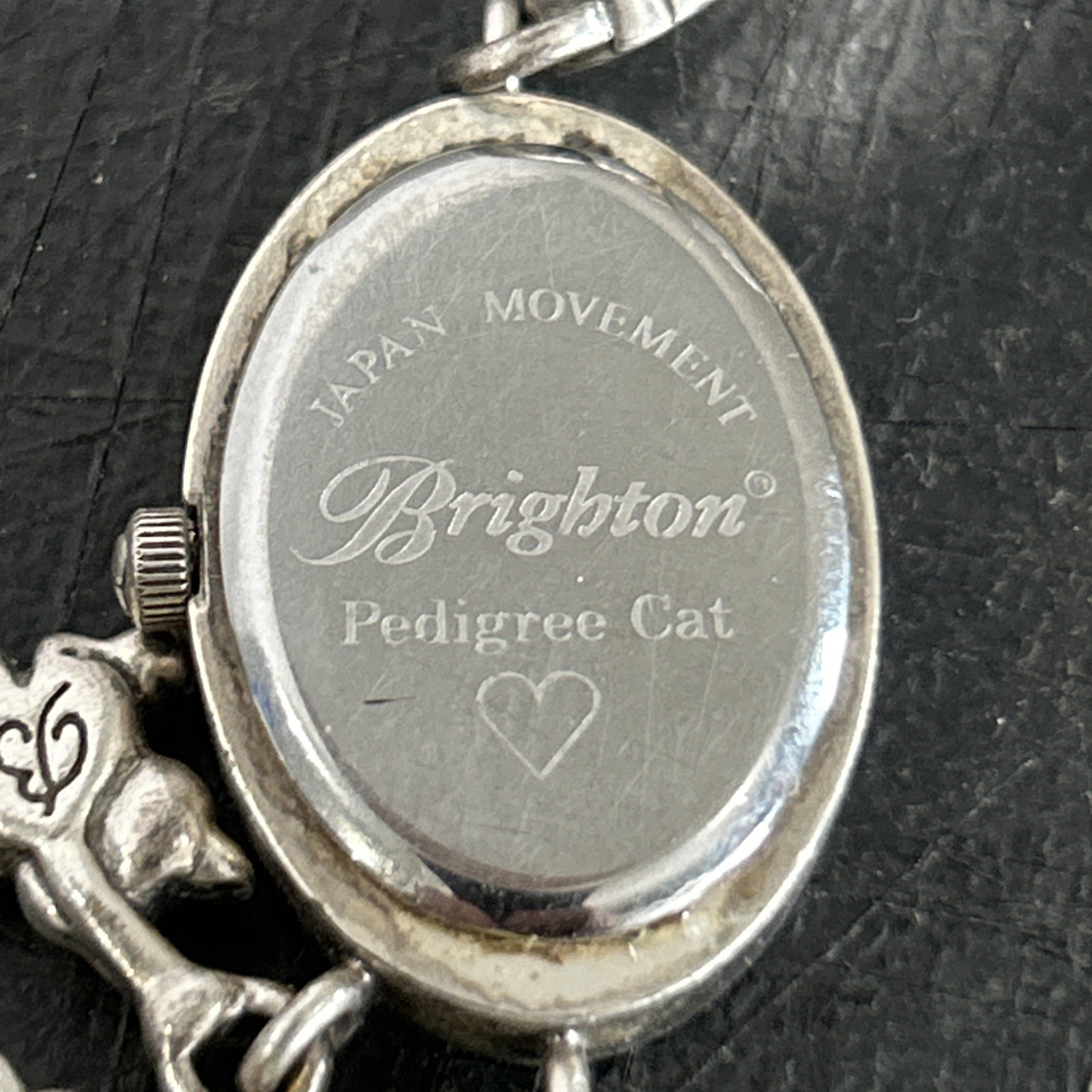Brighton Pedigree Cat Silver Plated Filigree Chain Women’s Oval Watch New Batt.