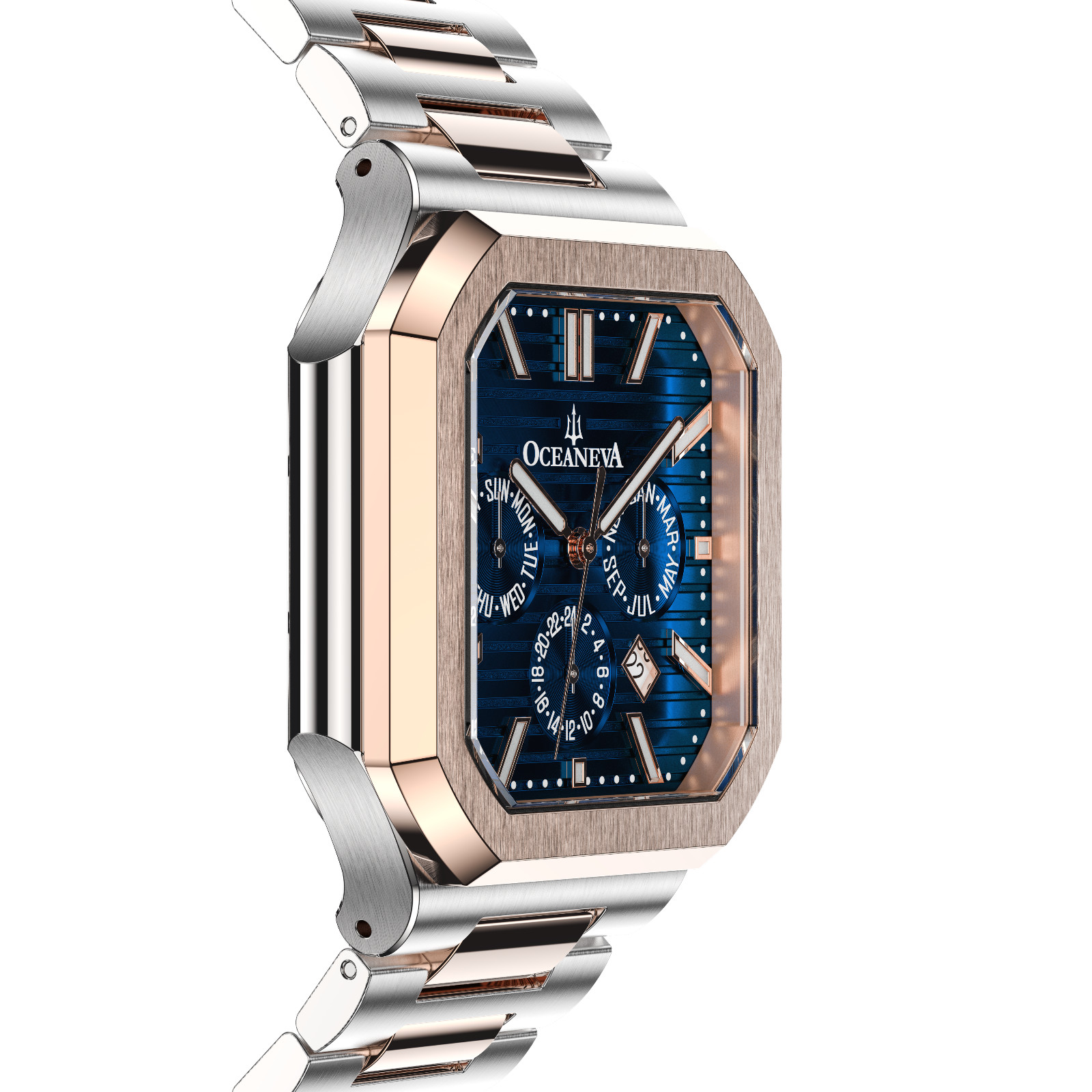 Oceaneva Men’s Tenuis Automatic Calendar Thin Watch – Blue & Rose Gold