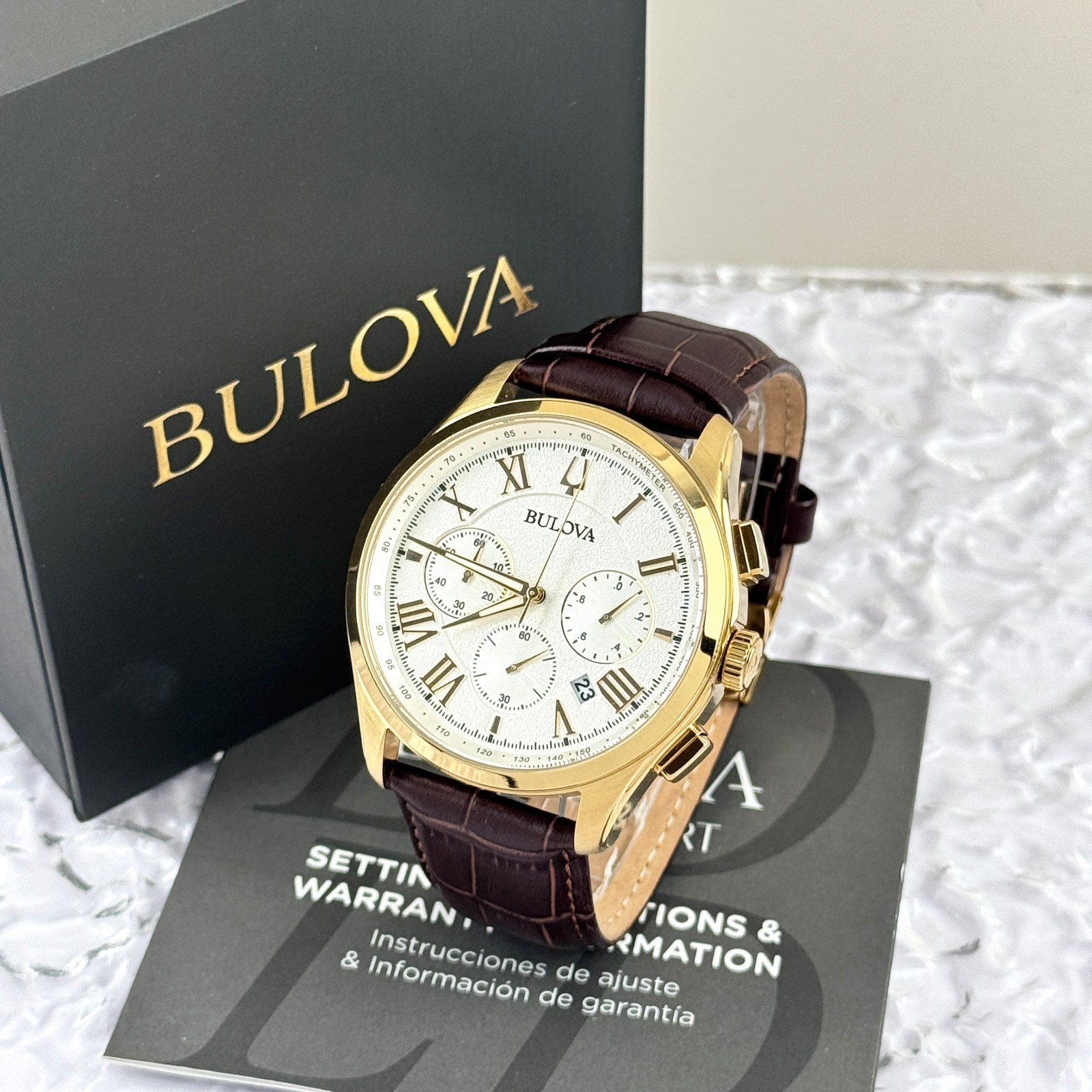 Bulova Men’s Classic Wilton White Dial Leather Strap Chronograph Watch 97B169