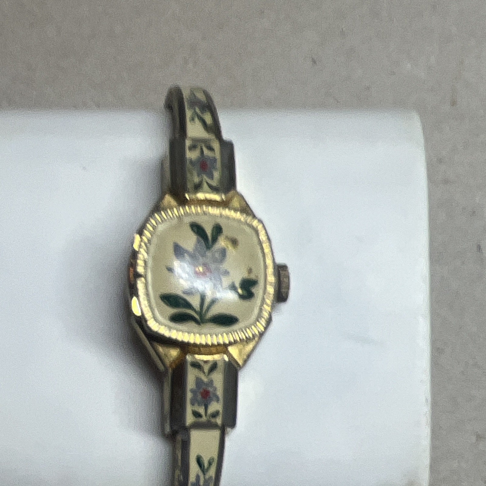 Lot of 2 Women’s Watches Floral Dial Gold tone Octagon Blue Stone Bangle