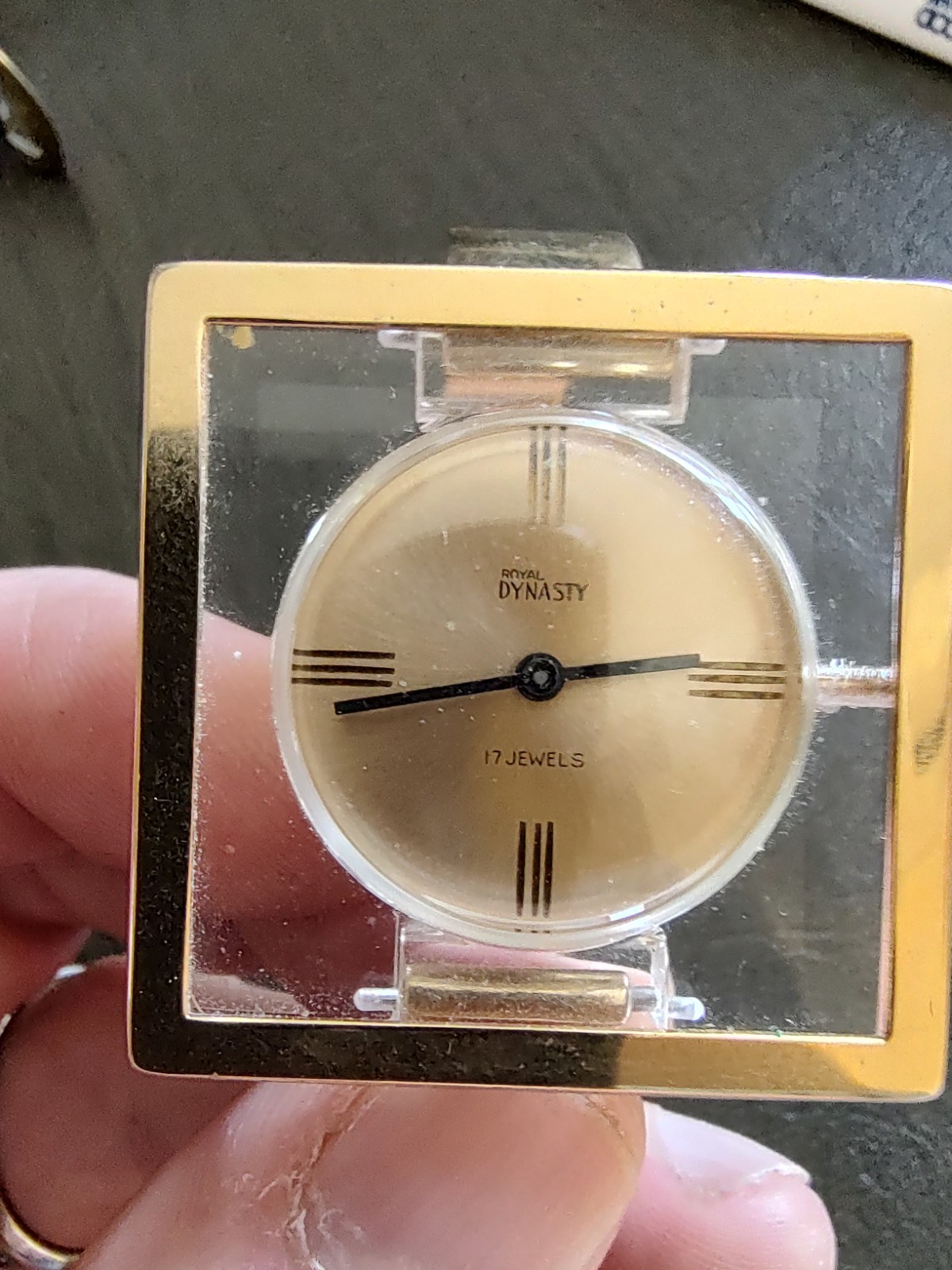 Vintage Royal Dynasty Clear Lucite/Acrylic Wrist Watch, 17 Jewels (Working)