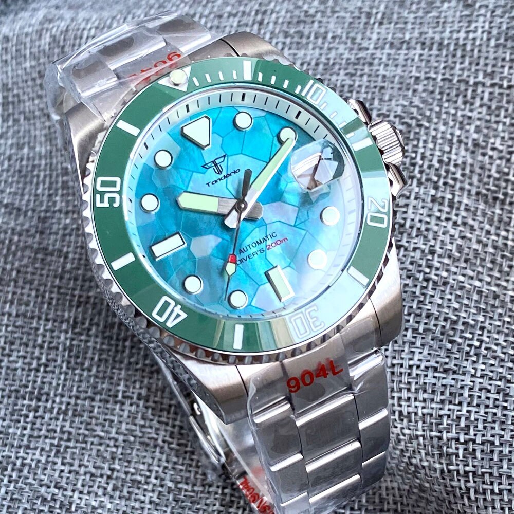 Tandorio 40mm 20ATM Green MOP Dial NH35A Automatic Watch For Men Sapphire Glass