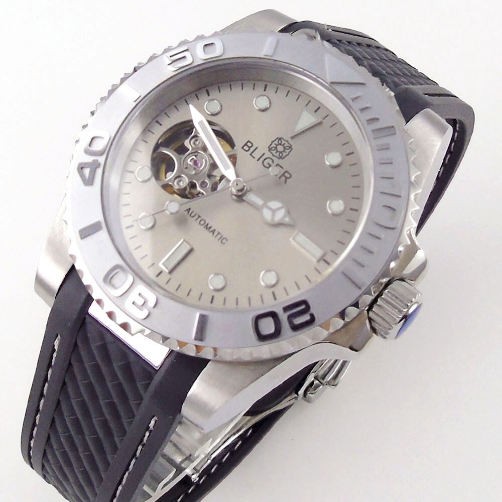 BLIGER 40mm Grey Green Dial Sapphire Glass NH38 Automatic Men Watch Rubber Band