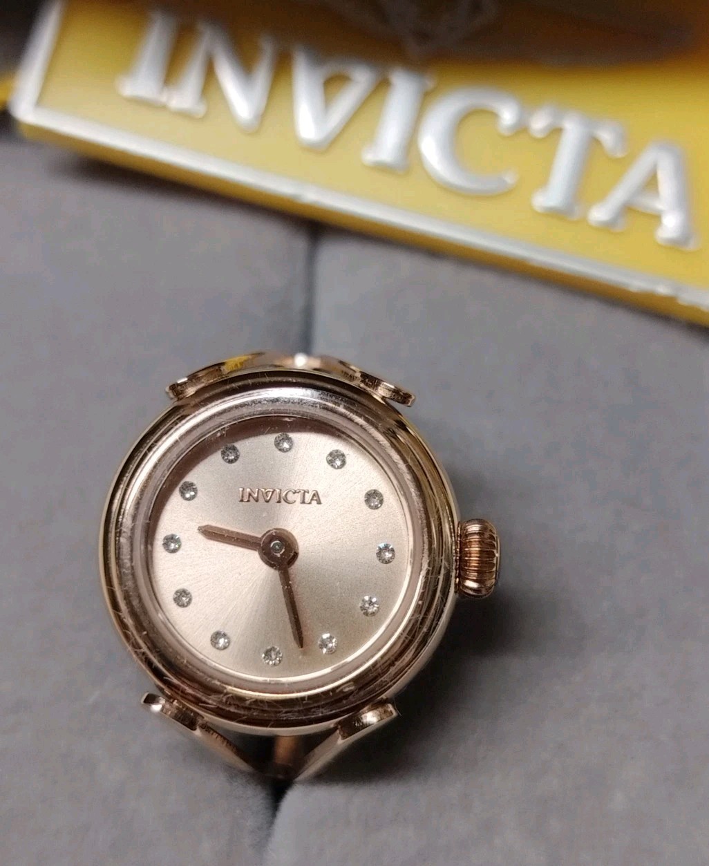 Invicta Mini Angel Lumalink Quartz Crystal Rose Gold Ladies Ring Watch 48575