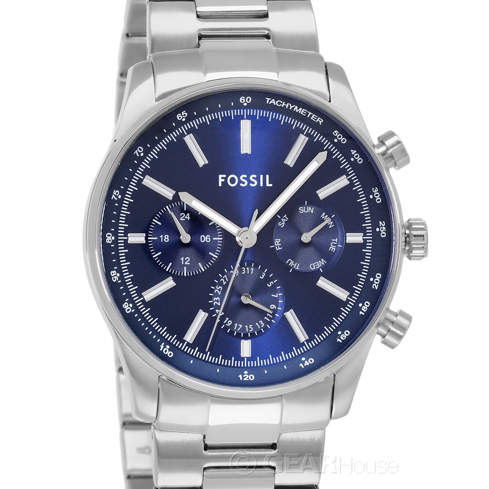 FOSSIL Sullivan Mens Multifunction Watch, Blue Dial, Silver Stainless Steel Band