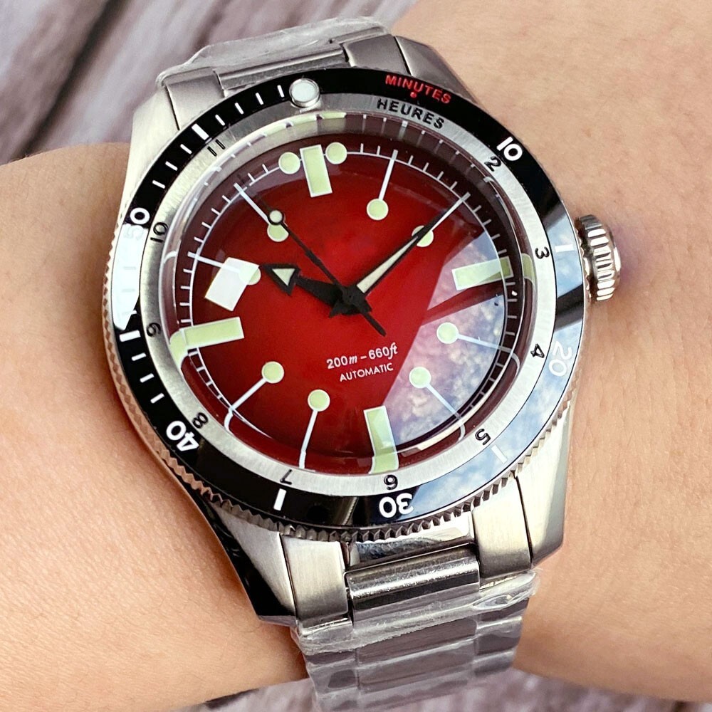 40mm Tandorio Wine red Dial NH35 Automatic Mens Watch Sapphire glass Ceramic