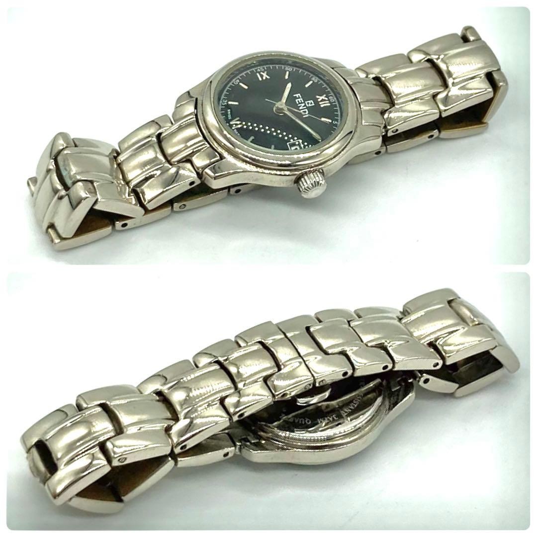 Fendi 210L Orologi Quartz Black Silver Date Watch Japan 075877