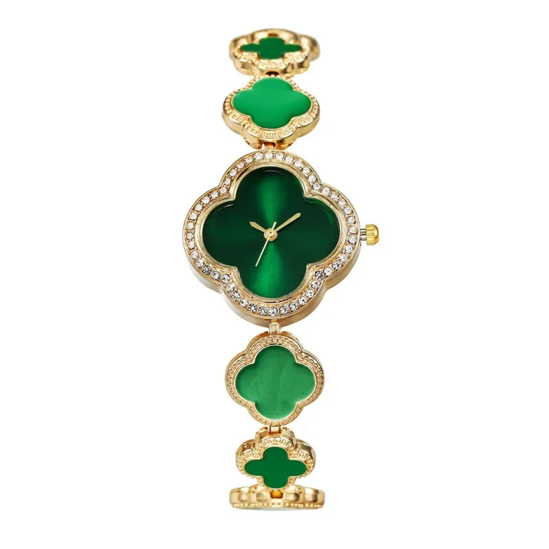 Women Elegant Wristwatch Four-Leaf Clover Floral Dial Fashionable Watch Gift