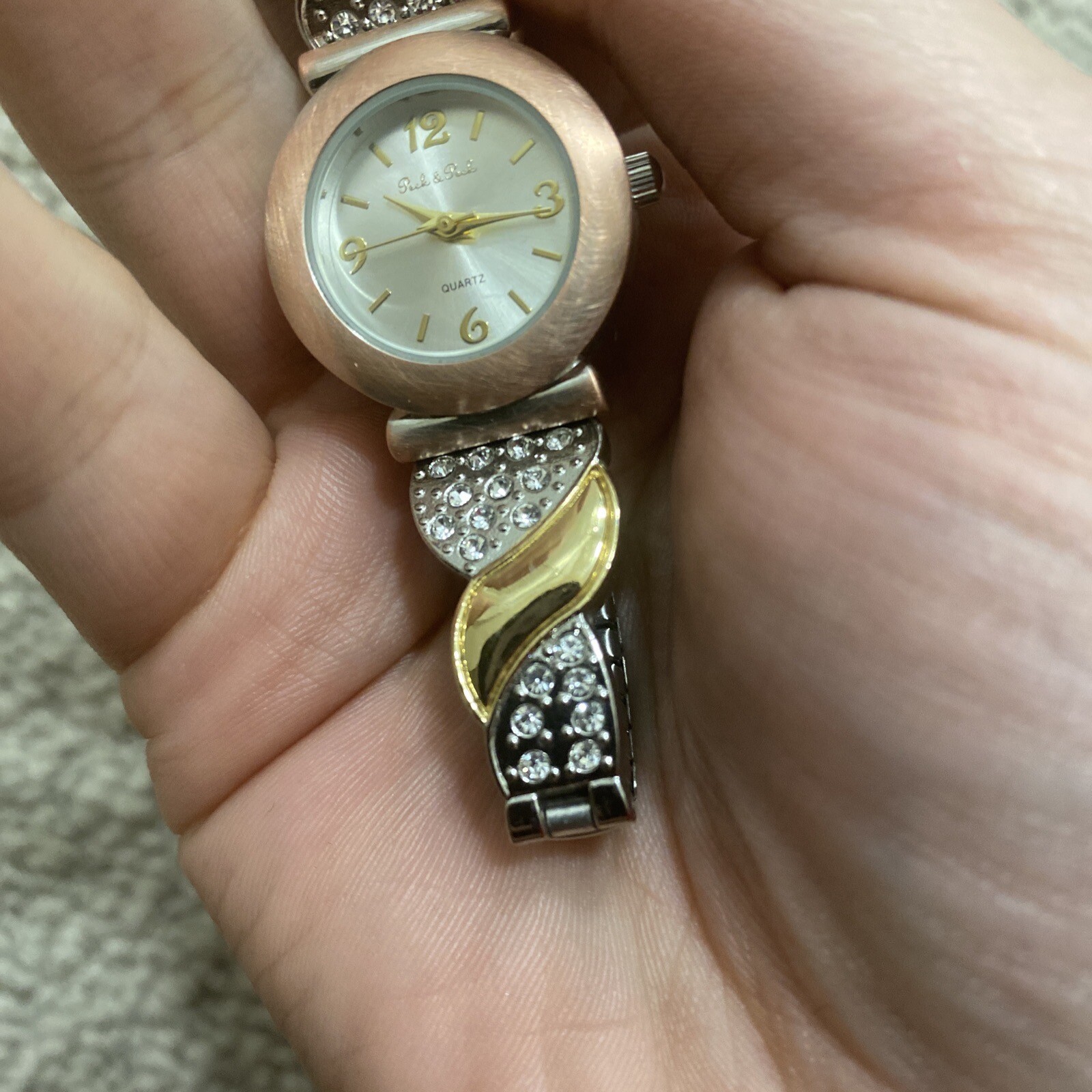 Peck & Peck Rhinestone Jewel Bejeweled Metal Gold Rose Gold Quartz Wrist Watch