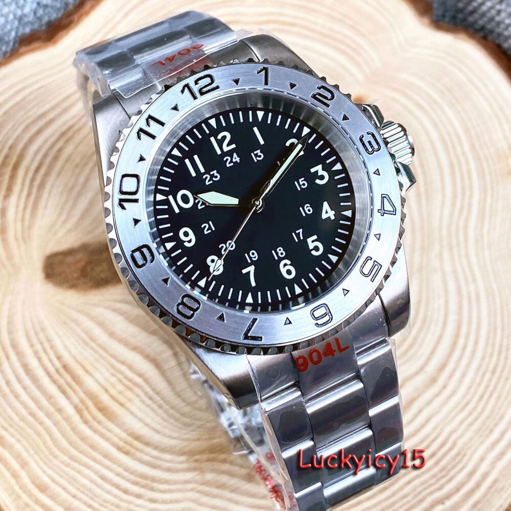 Tandorio 40mm 120 Clicks 200M NH35A Automatic Green Luminous Mens Watch Black