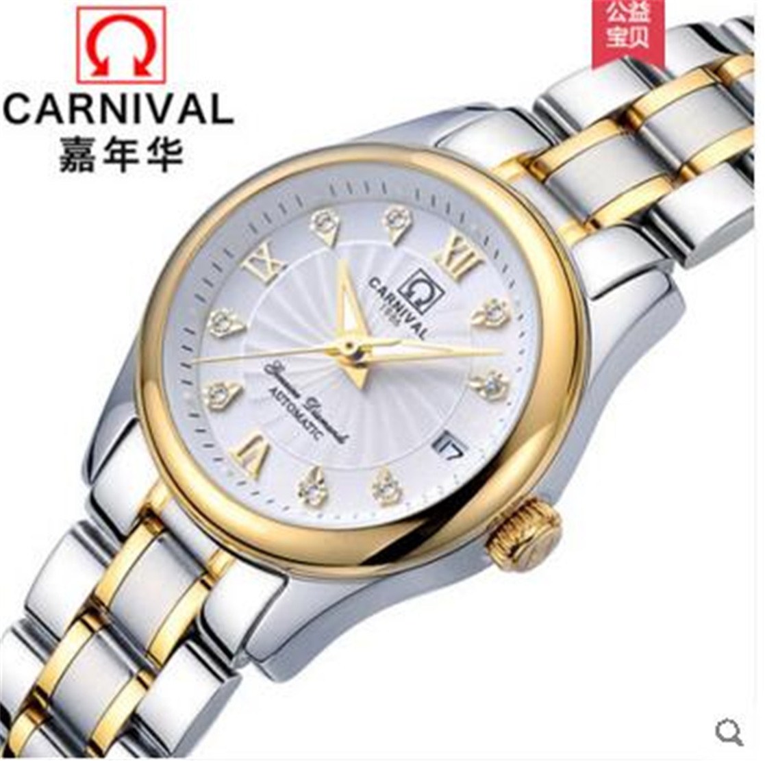 Carnival Women Automatic Mechanical Watch 25Jewels Luxury Dress watch Date