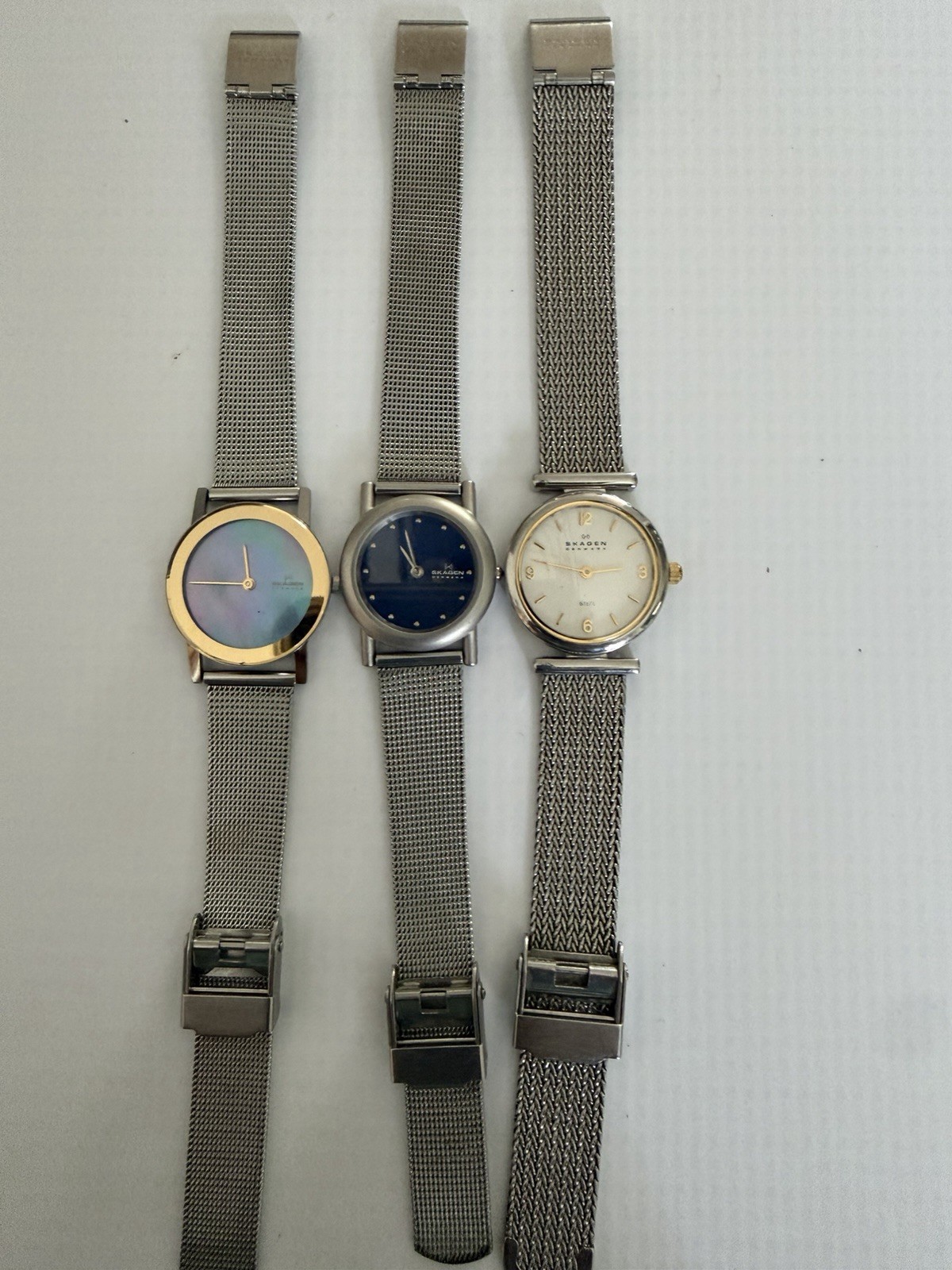 Lots of 3 Skagen Watches Women’s Silver Tone Stainless Steel Mesh Band MOP Dial