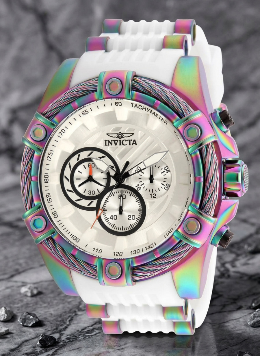 Men’s White Dial Sports Watch Bolt Analog Display Quartz Flame Fusion Wristwatch