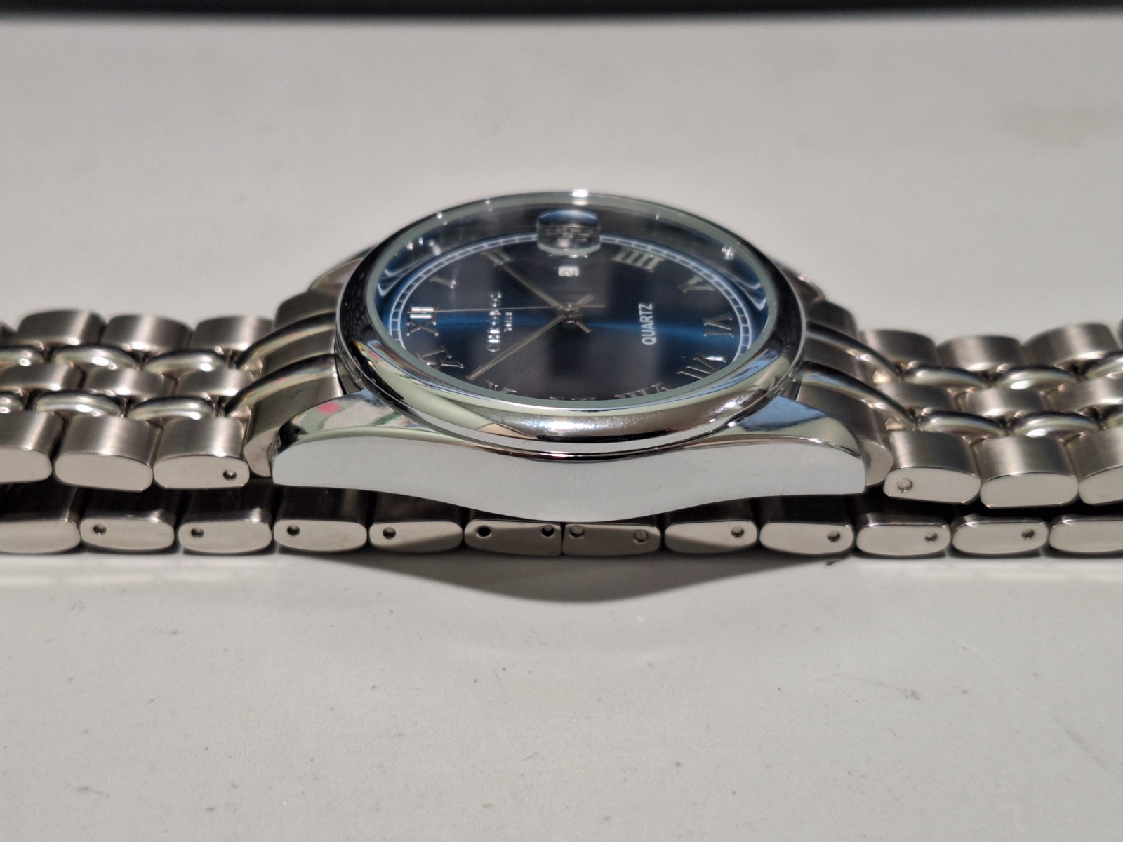 Chronos 40mm Blue Roman Number Dial Quick set Date Quartz CLEAN US Seller