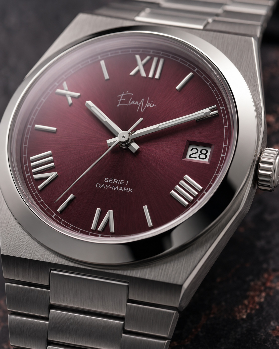 Élan Noir Série I Maroon 36mm AutomaticNH35 Sapphire Crystal Steel Watch