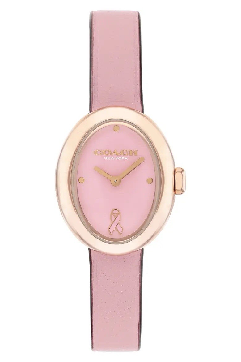 Coach Women’s Quartz Analog Watch Pink Dial Rose Gold Oval Pink Leather Strap