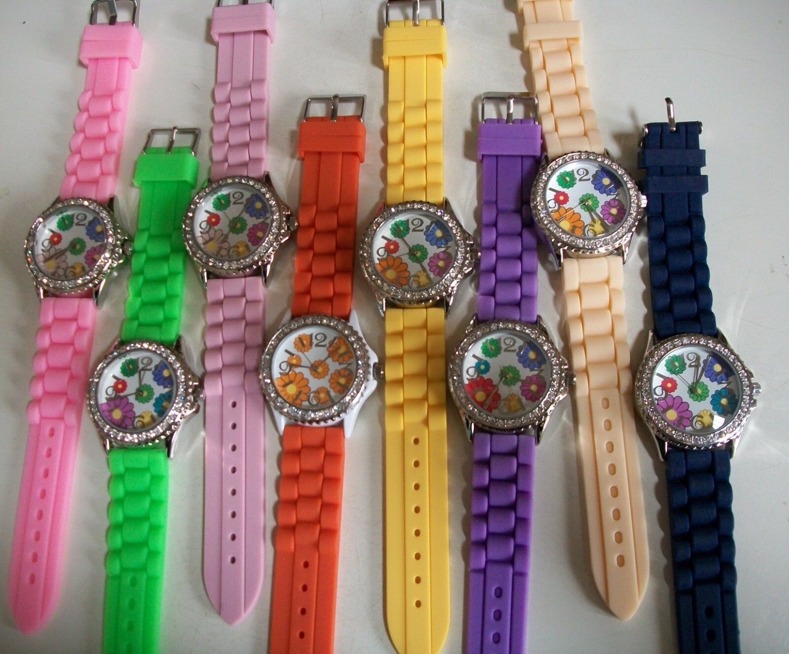Women’s Fashion Flower Print Orange, Pink, Blue, White Silicone Casual Watch