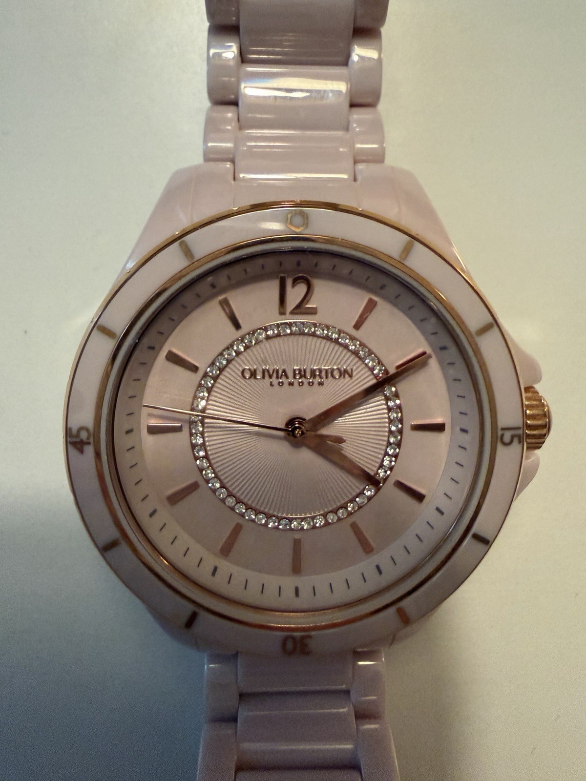 Olivia Burton London Pink Rose Gold Quartz Bracelet Watch Runs Great
