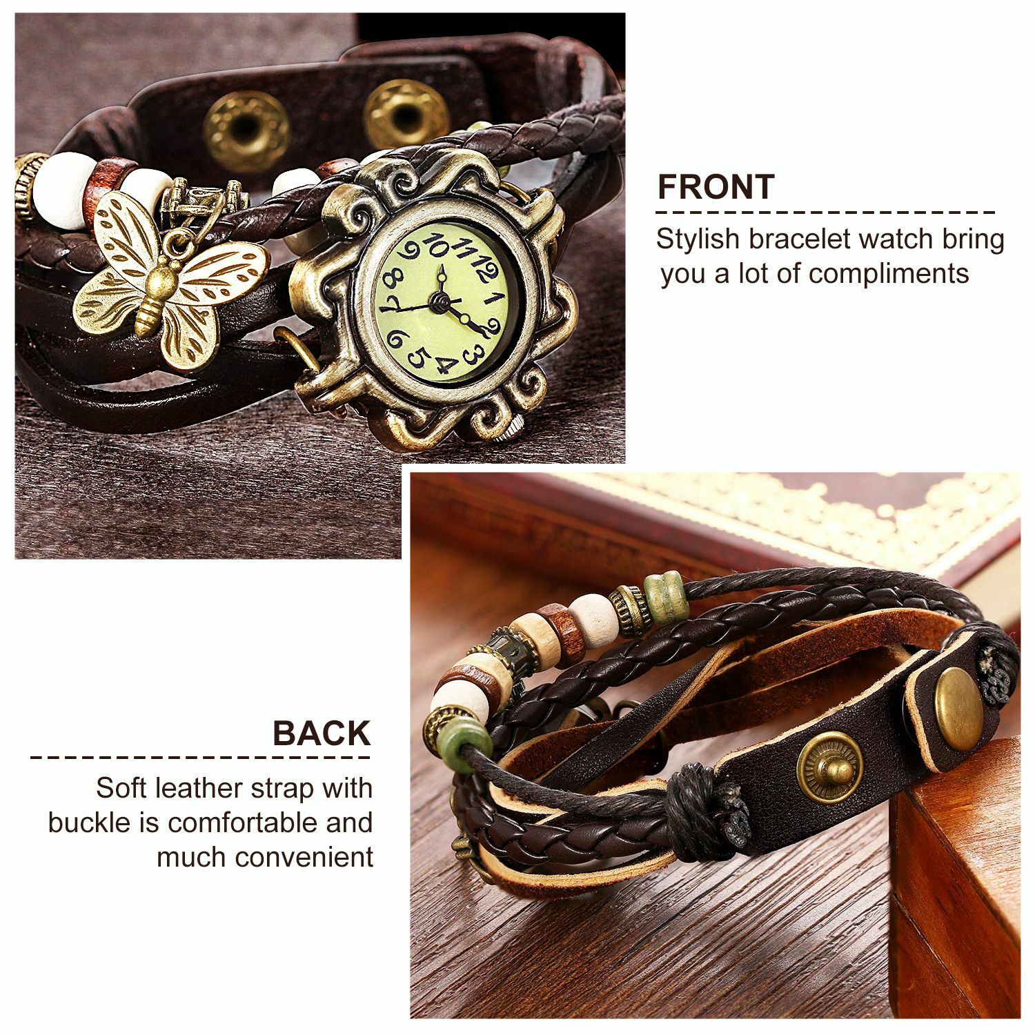 Retro Bohemian Women’s Watch Handmade Leather Bracelet Watch Christmas Gift