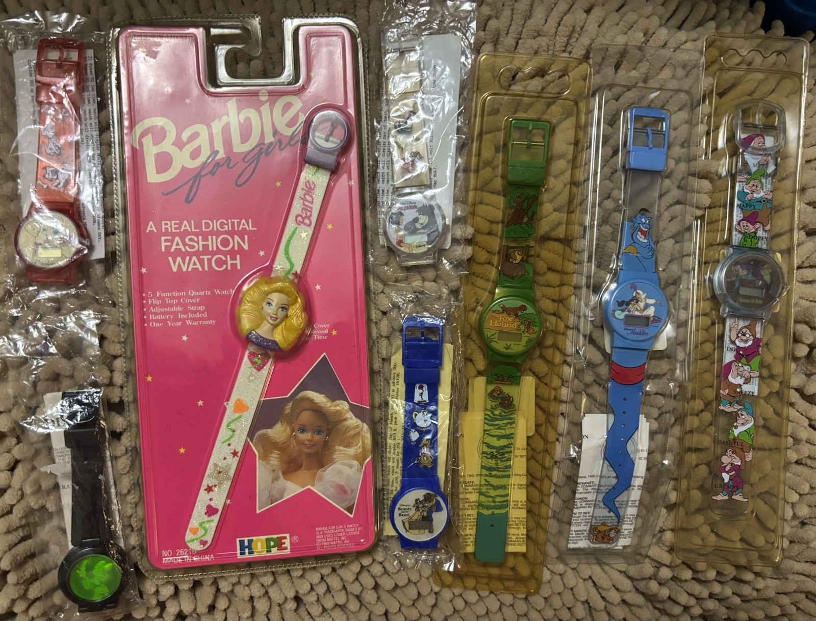Disney Mattel Vintage Cartoon Digital Wristwatch Lot Barbie Aladdin