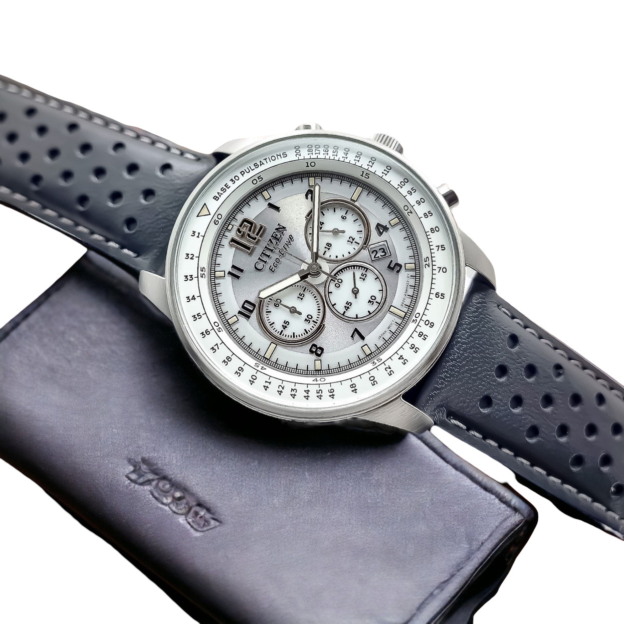 Citizen Gray Dial Chronograph Date Indicator CA4500-24H Leather Band Men’s Watch