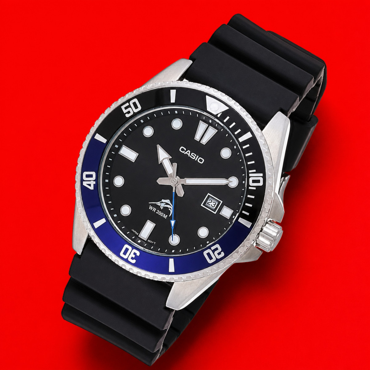 Mens 200M Waterproof Diver Quartz Watch Resin Band Batman Bezel Black Dial Casio