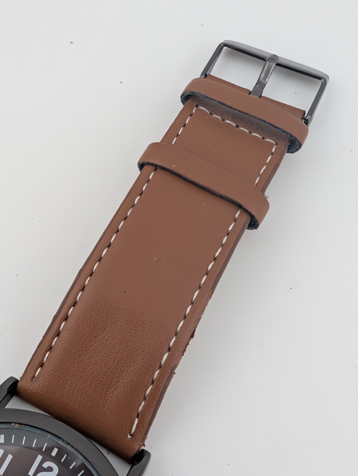 George Watch Men 45mm Black Case Brown Vegan Leather Band- New Battery