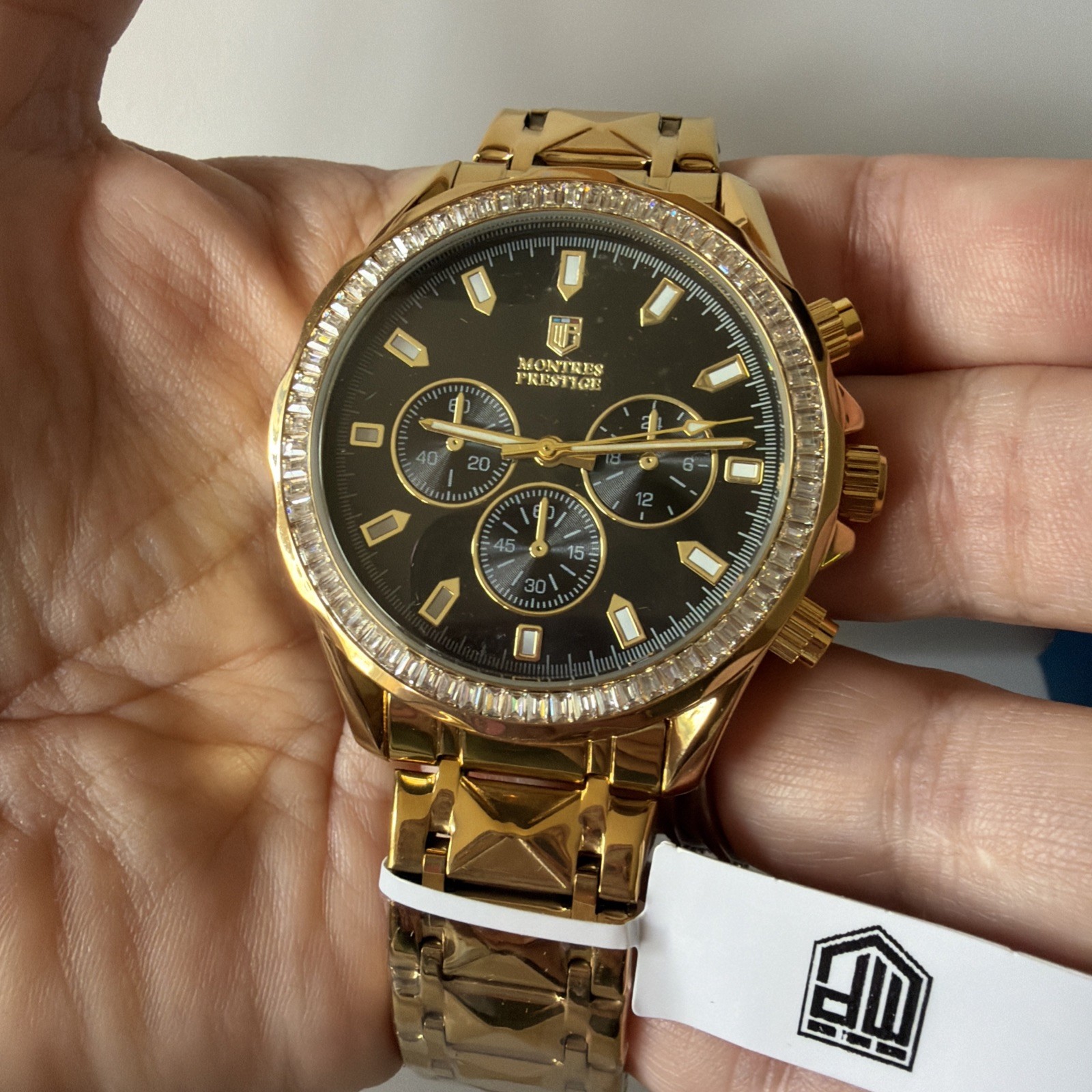 Montres Prestige By Invicta Men’s Watch~0335 44.5mm Gold/Black Bling Steel~NIB